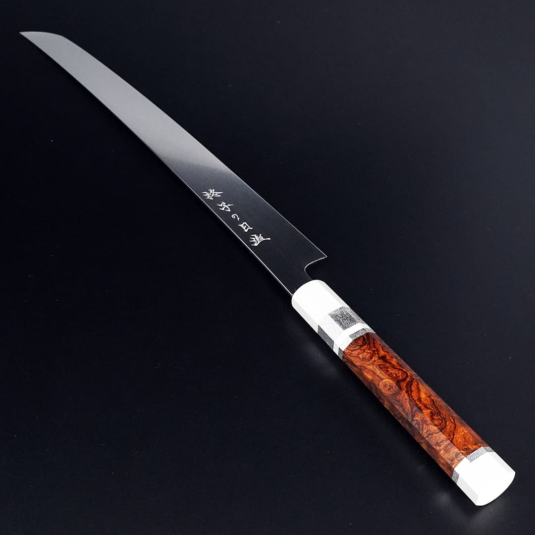 Japanese Style Hiragi Sakimaru Sujihiki Custom Handle(Iron wood base)